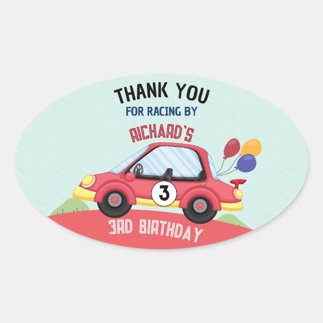 Fast Track Race Car Racing Birthday Celebration Oval Sticker (Front)