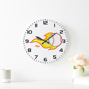 Fastball Flame Baseball Sports Large Clock