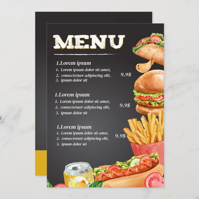 Fastfood restaurant food menu (Front/Back)