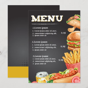 Fastfood restaurant food menu