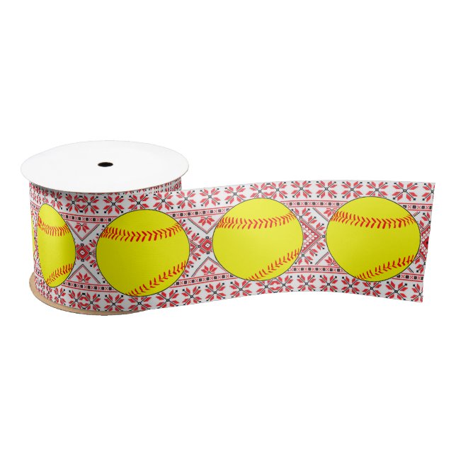 Fastpitch Softball Christmas Pattern Gift Wrapping Satin Ribbon (Spool)