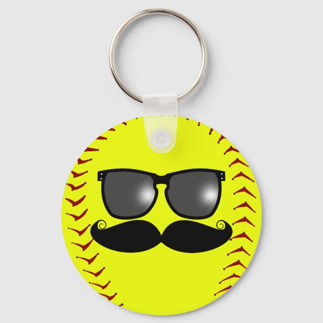 Fastpitch Softball Moustache Keychain (Front)