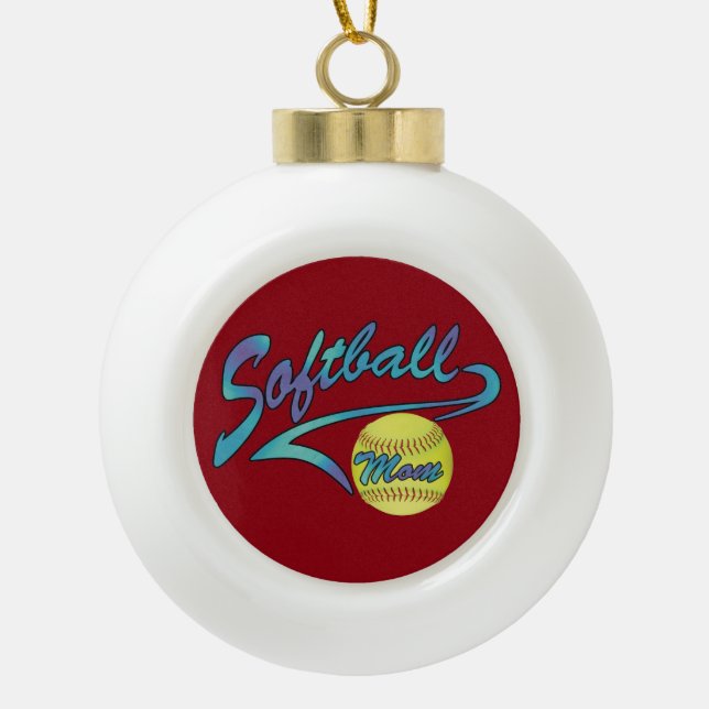 Fastpitch Softball Mum Athletic Tail Ceramic Ball Christmas Ornament (Front)