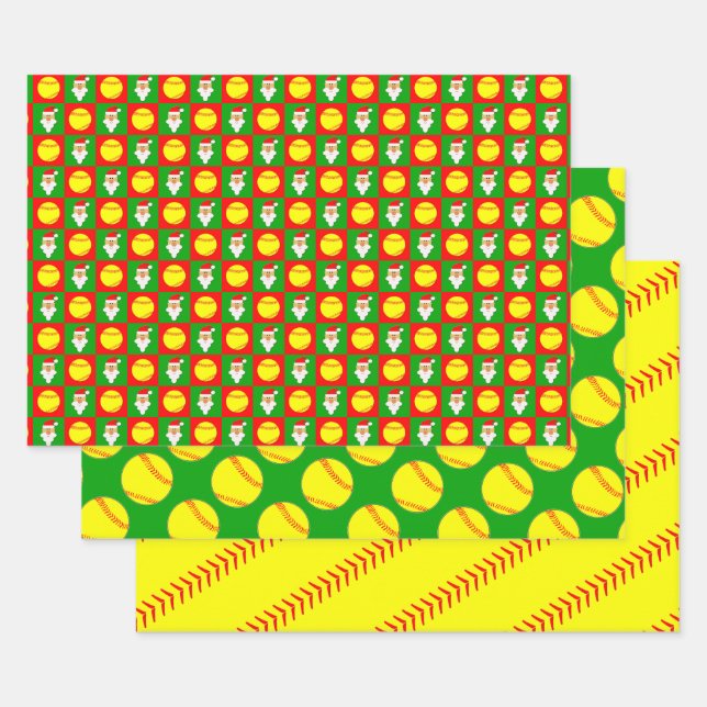 Fastpitch Softball Player Christmas Santa Clause Wrapping Paper Sheet (Set)