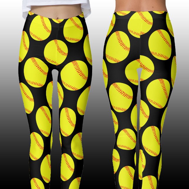 Fastpitch Softball Player Custom Colour Cute Sport Leggings (Softball leggings front and back view. Customize with your own team color!)