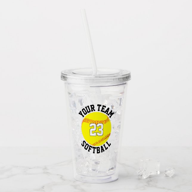 Fastpitch Softball Team Name & Player Number Sport Acrylic Tumbler (Front Ice)