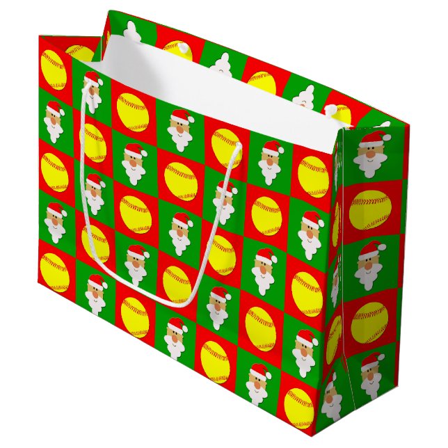 Fastpitch Softballs & Santa Merry Christmas Large Gift Bag (Front Angled)