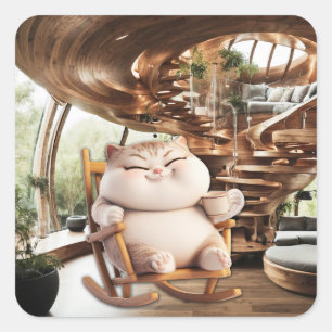 Fat And Sassy Coffee Time Square Sticker