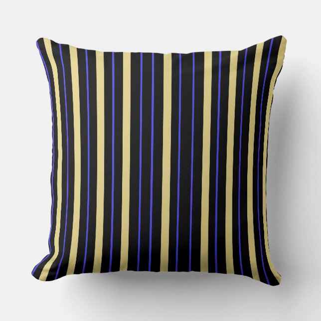 Fat and Skinny Stripes Ultramarine, Yellow, Black Cushion (Front)