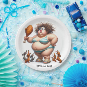 Fat Animated Girl eating fried chicken  Paper Plate