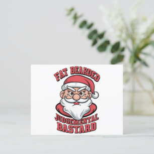 Fat Bearded Judgemental Bastard Hilarious Santa  Holiday Postcard