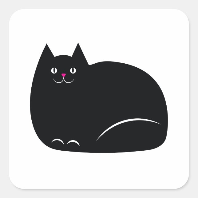 Fat Black Cat Square Sticker (Front)