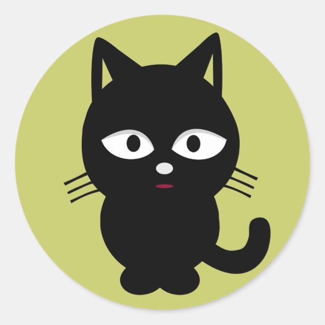 Fat Black Kitten Classic Round Sticker (Front)