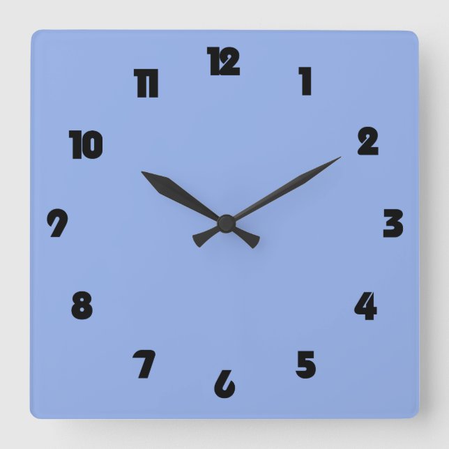 Fat Black Numbers On Blue wccn Square Wall Clock (Front)