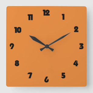 Fat Black Numbers On Orange wccn Square Wall Clock