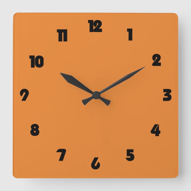 Fat Black Numbers On Orange wccn Square Wall Clock (Front)