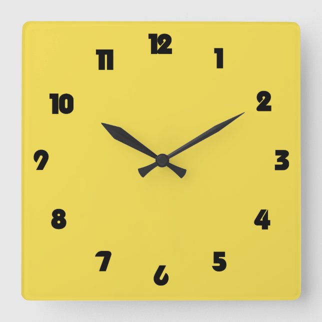 Fat Black Numbers On Yellow wccn Square Wall Clock (Front)