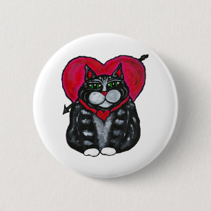 Fat Cat and Hearts Valentine's Day Button