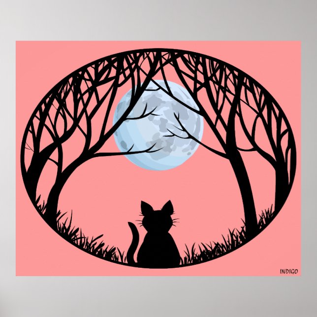 Fat Cat Art Poster Pink Cat Lover Prints Posters (Front)