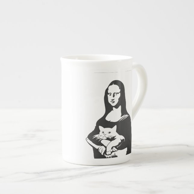 Fat cat by da vinci - Choose background colour Bone China Mug (Front Right)
