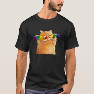Fat Cat Catching Fish Fishy Eyes Pet LGBT Fish Lov T-Shirt