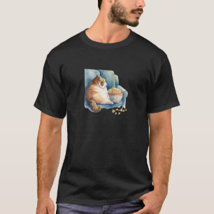Fat Cat Eating Popcorn Funny Fat Cat Lazy Fat Cat T-Shirt