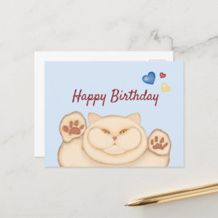 Fat cat Happy Birthday Postcard