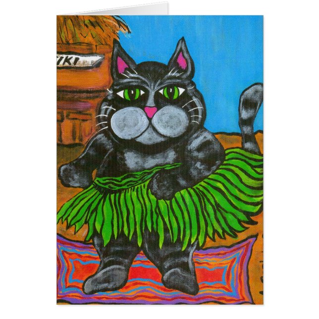 Fat Cat in a Hula Skirt Card (Front)