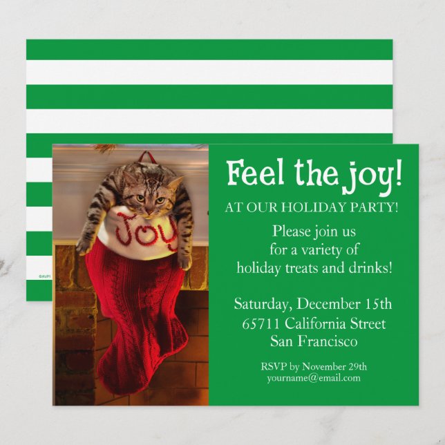 Fat Cat in Christmas Stocking Invitation (Front/Back)