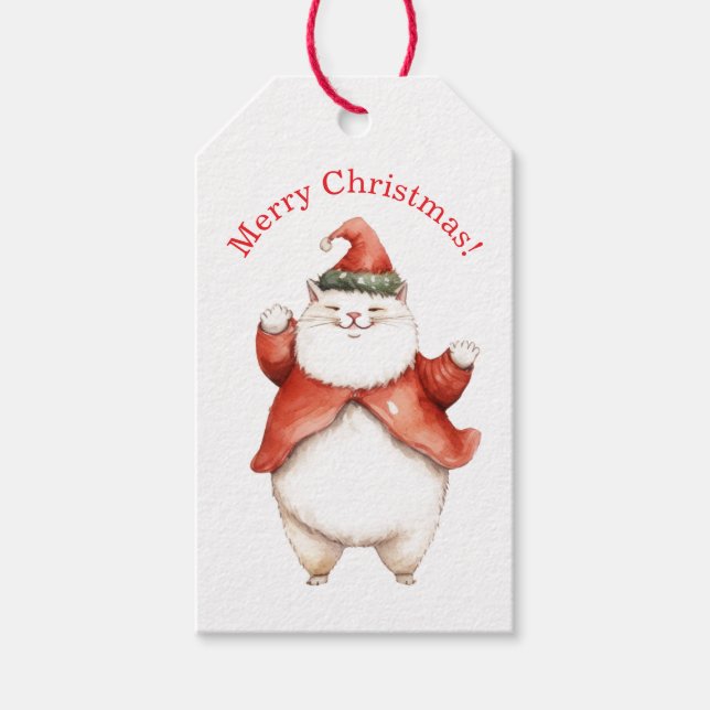 FAT CAT IN SANTA HAT GIFT TAG (Front)