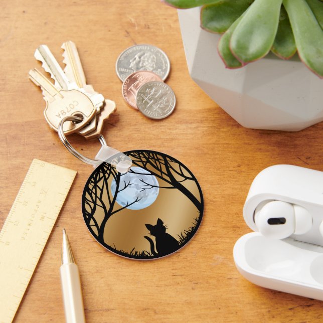 Fat Cat Keychain Black Cat Gifts Pet Keychains (Desk)