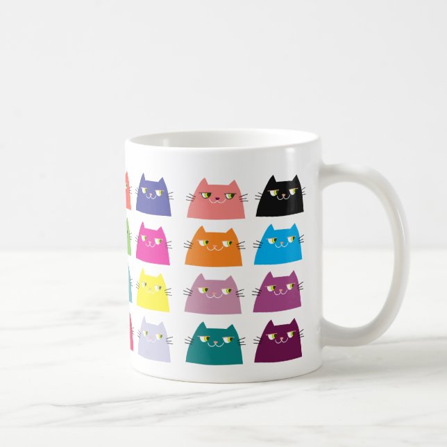 Fat Cat Pattern Cartoon Colourful Funny Vibrant Coffee Mug (Right)