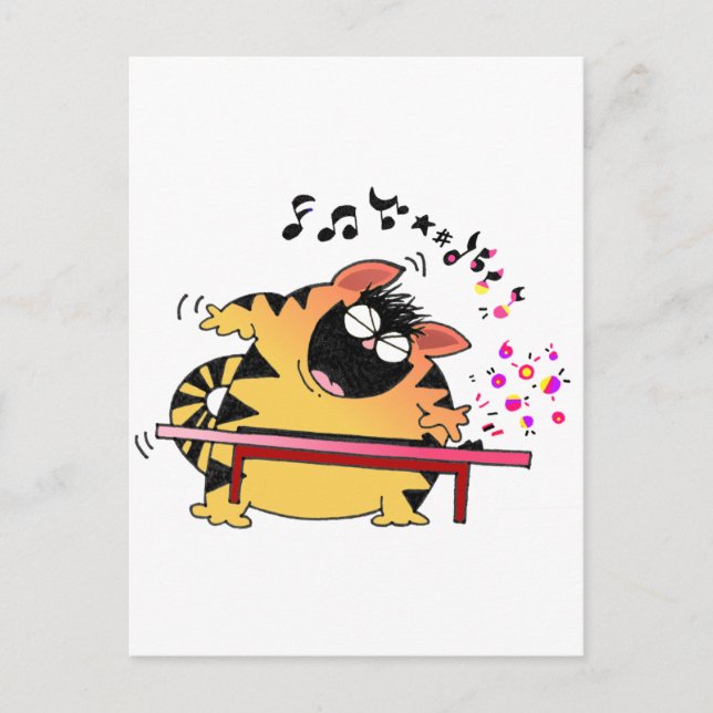 Fat Cat Play Keyboard Postcard (Front)