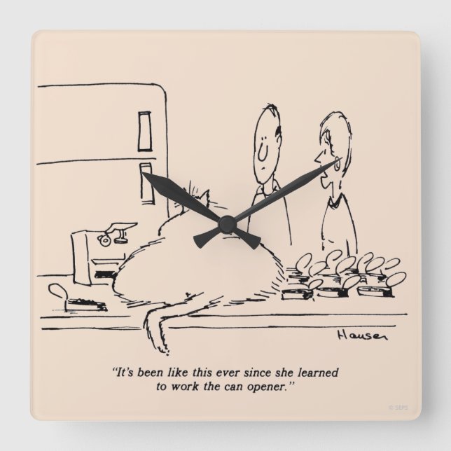 Fat Cat Square Wall Clock (Front)