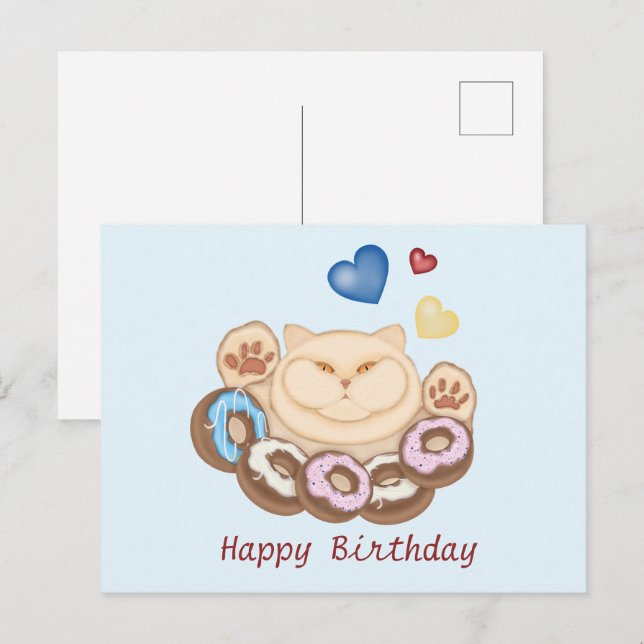 Fat cat sweet tooth Happy Birthday  Postcard (Front/Back)
