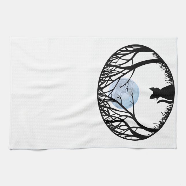 Fat Cat Towel Black Cat Art Tea Towels Cat Decor (Horizontal)