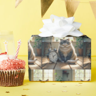 Fat Cat Waiting By an Empty Food Bowl Wrapping Paper
