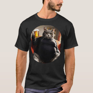 Fat cat with glass of beer T-Shirt