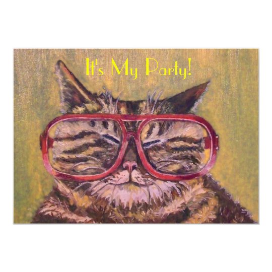 Fat Cat With Glasses Party Invite