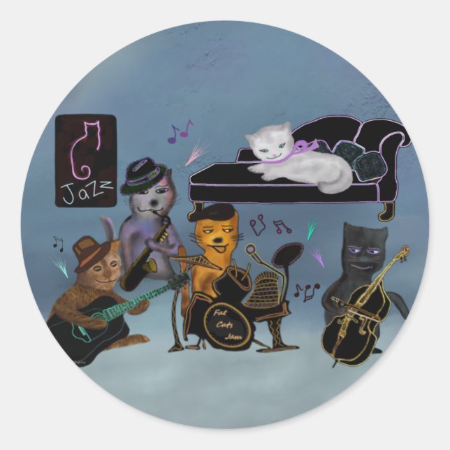 Fat Cats Jam Classic Round Sticker (Front)
