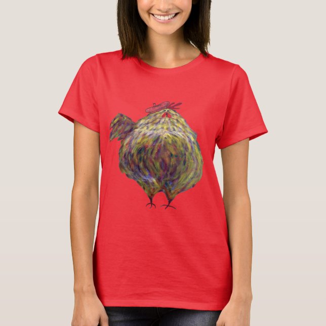 Fat Chicken with Beret Wants to go to Provence T-Shirt (Front)