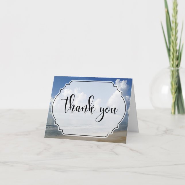 Fat Clouds Over Beach Photo w/ Badge Thank You Card (Front)