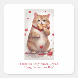 Fat cute cat cookie snack Valentines Day Square Sticker