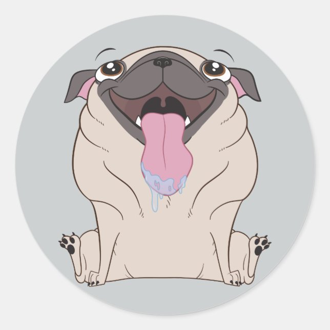 Fat Drooling Cartoon Pug Dog Stickers (Front)