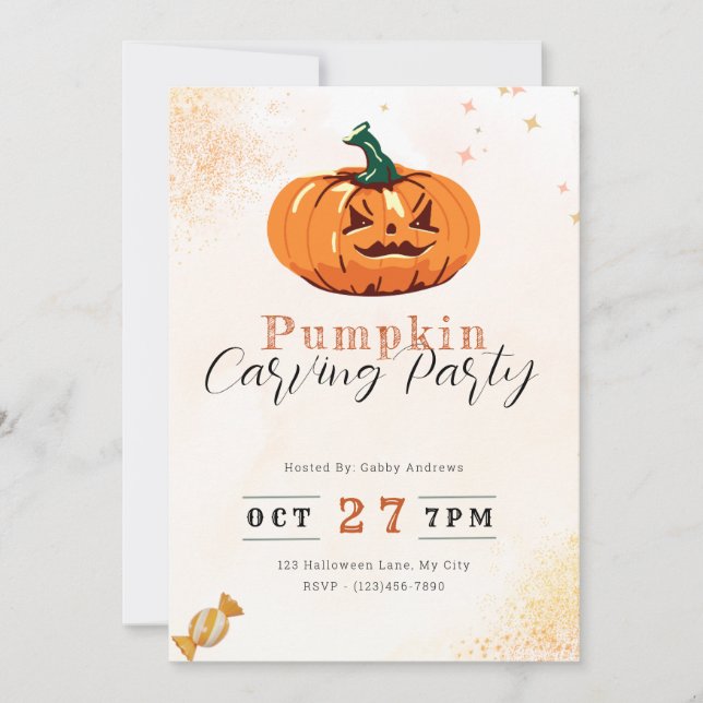 Fat Jack-O' Lantern Orange Pumpkin Carving Party Invitation (Front)