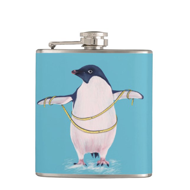 Fat Penguin On Diet Cute Funny Bird Hip Flask (Front)