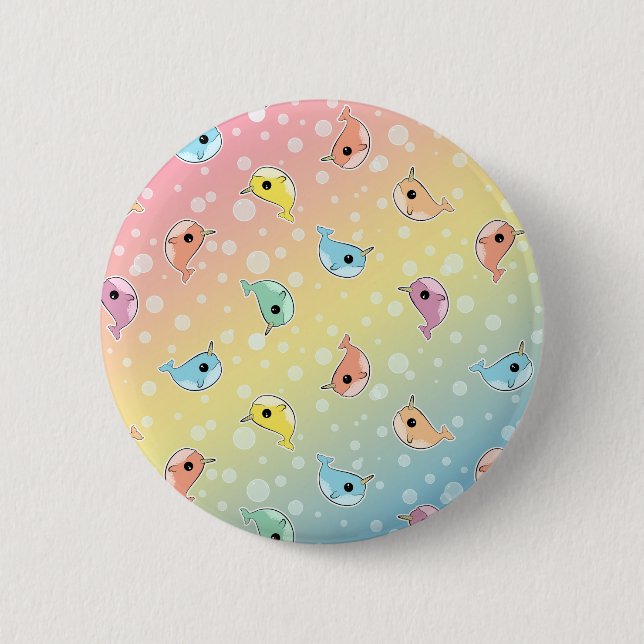 Fat Rainbow Narwhal Pattern 6 Cm Round Badge (Front)