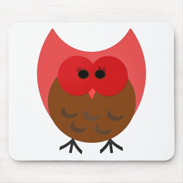 Fat Red and Brown Owl Vector Art Mouse Mat (Front)