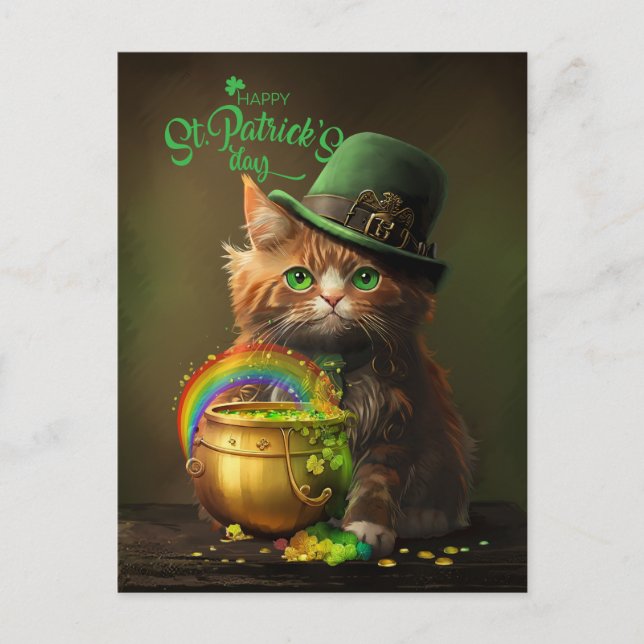 Fat red cat in a bowler hat  holiday postcard (Front)