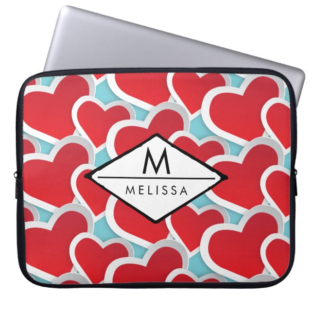 Fat Red Hearts Repeating Pattern Cute Laptop Sleeve (Front)